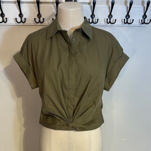 Ralph Lauren Olive Button Down cropped cotton Shirt NWT size 4